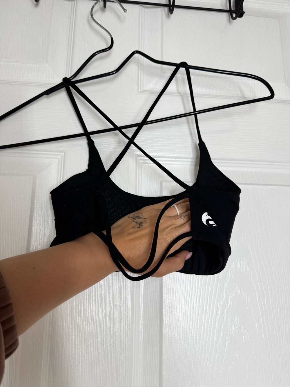 Women's Black Strappy Sports Bra with Crisscross Back - Picture 2 of 4